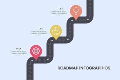 3 Stage Roadmap Infographic, Simplified Progress Visualization 스톡 일러스트