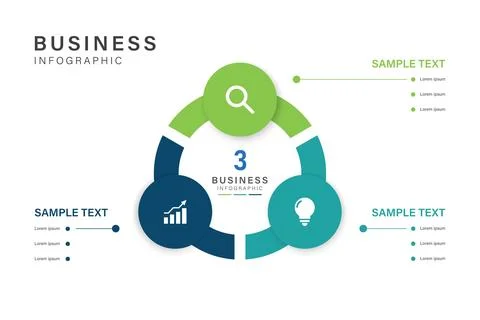 3 Step Business Infographic Loop with Icons for Analysis, Data, and Innovation Stock Illustration