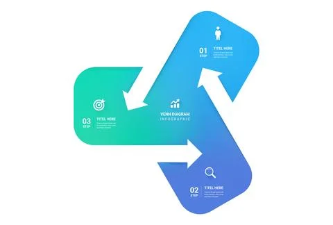 3 Step Circular Arrow Cycle Venn diagram infographic template background. T.. Stock Illustration