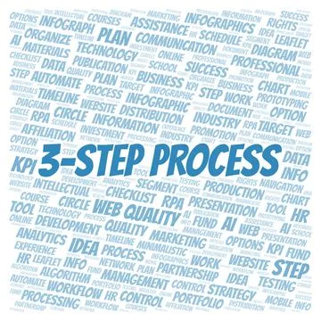 3-Step Process typography word cloud create with the text only. Stock Illustration