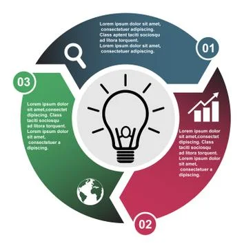 3 step vector element in three colors with labels, infographic diagram. Busin Stock Illustration