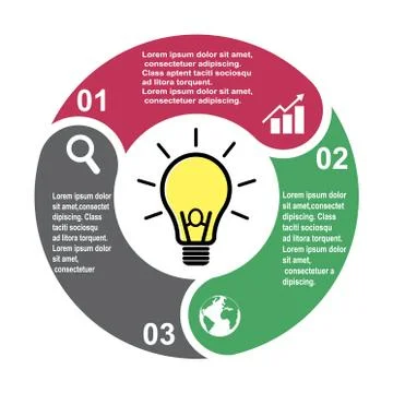 3 step vector element in three colors with labels, infographic diagram. Busin Stock Illustration