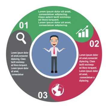 3 step vector element in three colors with labels, infographic diagram. Busin Stock Illustration