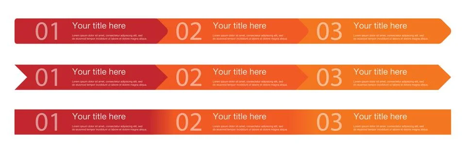 3 Steps Arrows Template in 3 versions Stock Illustration