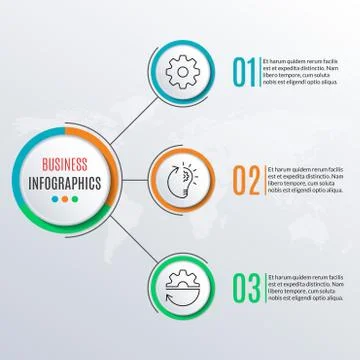 3 steps circle infographics template. Business process background with 3 options Stock Illustration