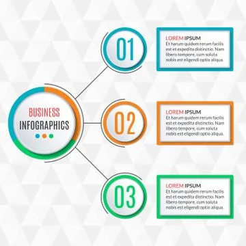 3 steps circle infographics template. Business process background with 3 options Stock Illustration