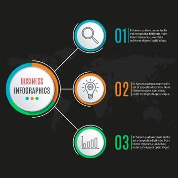 3 steps circle infographics template. Business process background with 3 options Stock Illustration