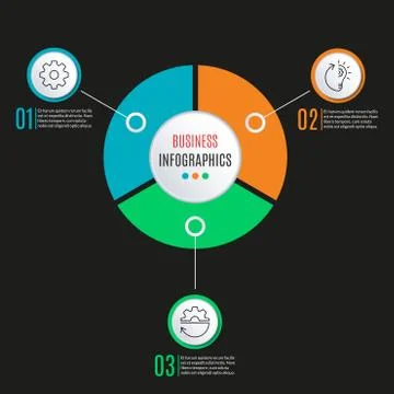3 steps circle infographics template. Business process background with 3 options Stock Illustration