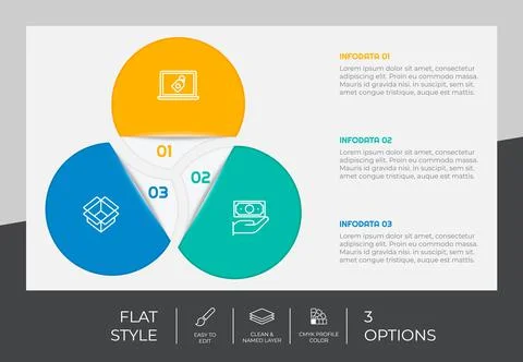 3 steps of Flat infographic vector design with circle object for marketing. P Stock Illustration