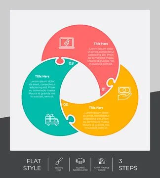3 steps of flat infographic vector design with puzzle concept for marketing.  스톡 일러스트