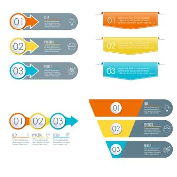3 steps infographic set. Modern business presentation concept with 3 sections Stock Illustration