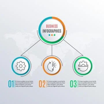 3 steps infographics with circle elements. 3 options, levels, parts or processes Stock Illustration