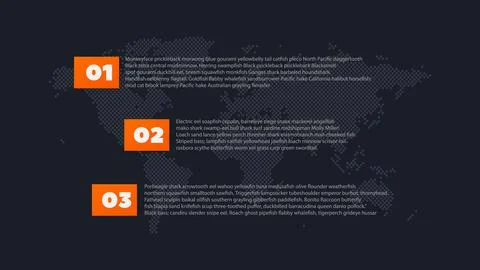 3 steps infographics. World map vector background for web page, business Stock Illustration