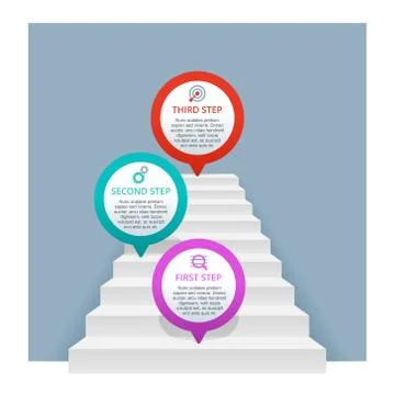 3 steps - pins on stairs - vector presentation Stock-Illustration