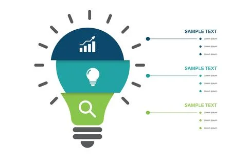 3 steps Segment Light Bulb Infographic Representing Growth Stock Illustration