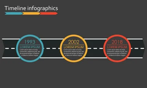 3 steps Timeline infographics with arrow from road. Three options or levels Stock Illustration