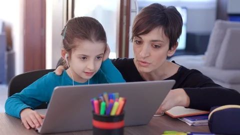 3 Student Doing Remote Lesson With Computer During Coronavirus Pandemic Stock Footage 128923974