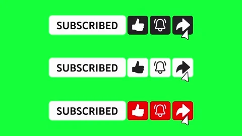 3 Subscribe Button Pack - Light Dark Red - Side Icons - Green Screen - 4K Stock Footage 331065660