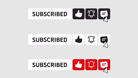 3 Subscribe Button Pack - Light Dark Red - Bell Like Comment - Alpha 4K Stock Footage 331069294
