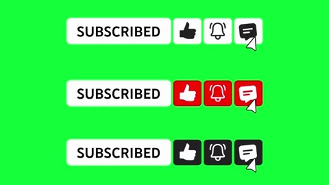 3 Subscribe Button Pack - Light Dark Red - Bell Like Comment - Green Screen 4K Stock Footage 331070521