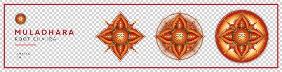3 sujets of the Root Chakra symbol on transparent background. Stock Illustration