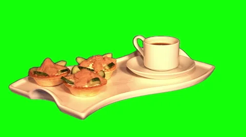 3 tartlets and cup of coffee 04 Stock Footage 45895566