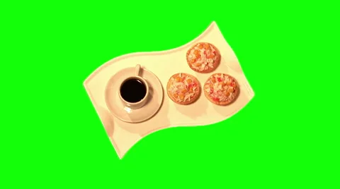 3 tartlets and cup of coffee 01, top shot Stock Footage 45959427