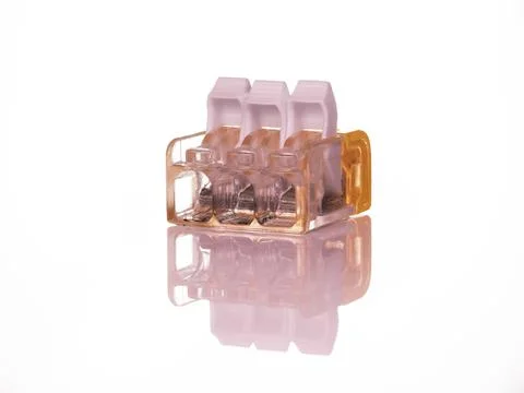 3-terminal splicing connector for stranded and solid wires for electric cable Stock Photos