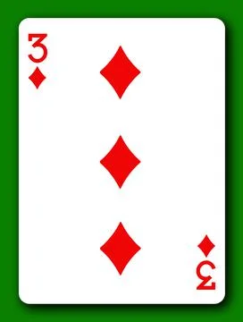 3 Three of Diamonds playing card with clipping path to remove background and Stock Illustration