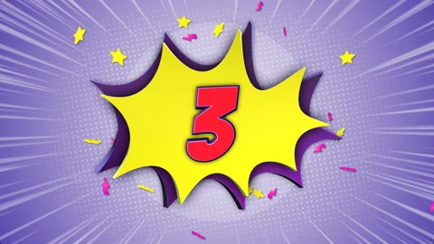 3, Three Number Comic Text Animation, with Alpha Matte, Loop Vídeo Stock 149260354