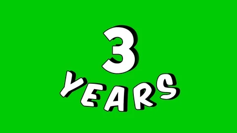 3 three years text animation motion graphics cartoon on green screen Stock Footage 306133094