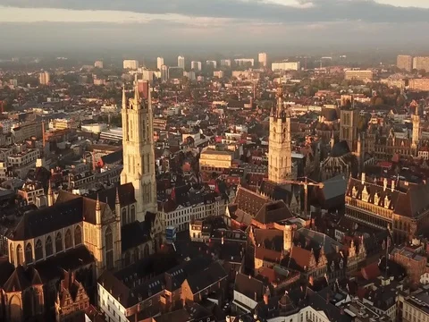 3 towers skyline Gent. Stock Footage 80925604
