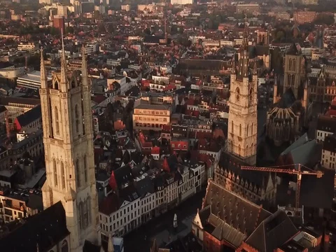 3 towers skyline Gent. Stockbeeldmateriaal 80950312