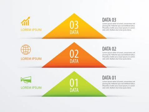 3 triangle timeline infographic options paper template with data background.  Stock Illustration