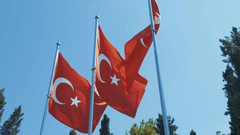 3 Turkish flags waving from the wind. 스톡 동영상 137265998