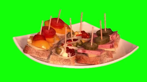 3 types of canapes on plate Stock Footage 47856147
