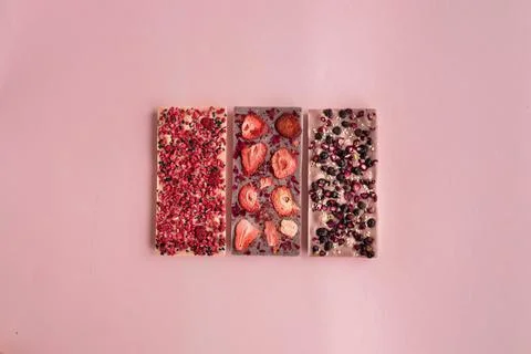 3 types of chokolate bar - raw dessert with dry berries Stock Photos