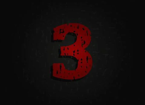 3 vector red number made of grunge texture. Insane Fear brutal font. Wicked n 스톡 일러스트