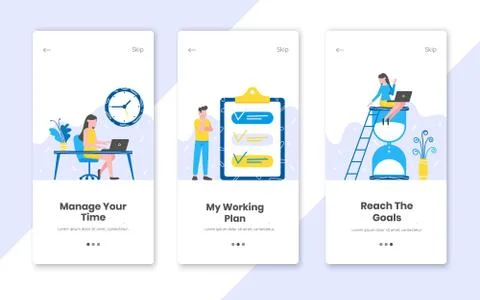 3 vertical time management banners set with work time planning Illustrazione stock