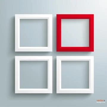 3 white 1 red frame silver background Ilustración de archivo