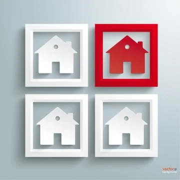 3 white 1 red frame houses Ilustración de archivo