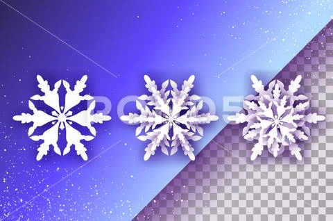 3 White Paper cut snowflakes. Three Origami Winter Decoration background Stock Illustration