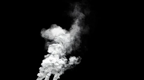 3 white smoke pollution pillars on black, isolated - object 3D illustration Stock Illustration