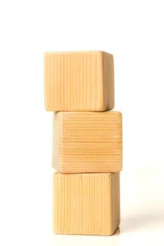 3 wooden blocks stack on white background Fotos Stock