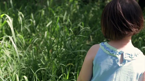 3 Year Old Multi-Ethnic Girl Wanders Through Tall Grass By Herself Stock Footage 38539016