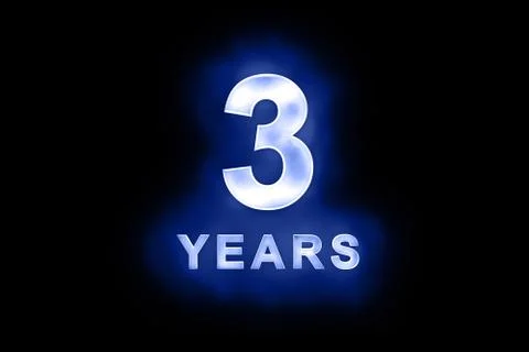 3 years in glowing white numbers on blue Stock Illustration