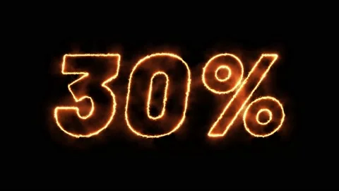 30% off, animated fire text. Discounts glow in the dark. Stockbeeldmateriaal 201981959