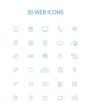 30 Blue Color Simple Web Icons Stock Illustration