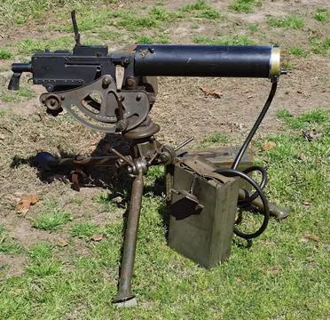 30 Caliber Water Cooled Machine Gun On A Tripod Stock Photos