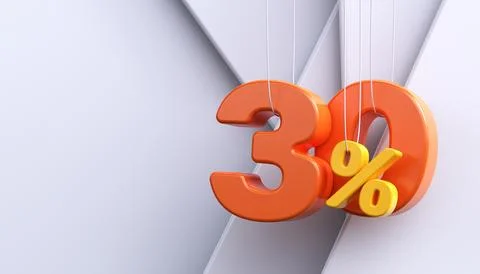 30% discount. 3D white background with percent sign. Stock Illustration